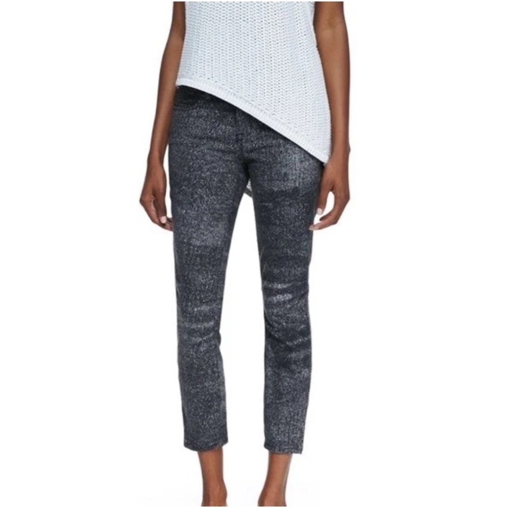 HELMUT LANG Sediment Printed Cropped Denim Jeans Women’s Size 30 Ankle Zip - Picture 3 of 13